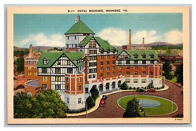 Roanoke VA Virginia Hotel Roanoke Aerial View Unposted Linen Postcard
