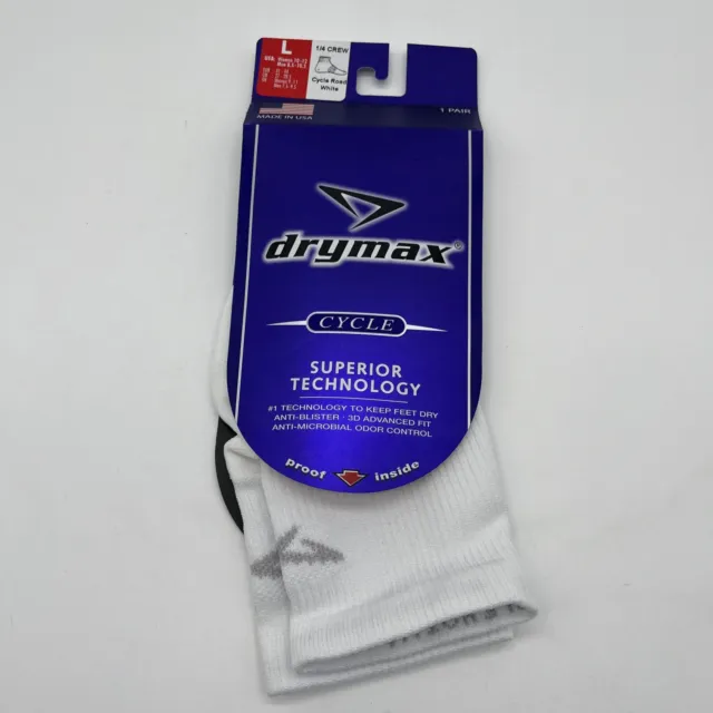 Drymax White 1-Pair Cycle 1/4 Crew Socks Size L Anti Blister Odor Control
