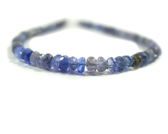 Perles de pierres précieuses à facettes en forme de rondelle d'iolite...