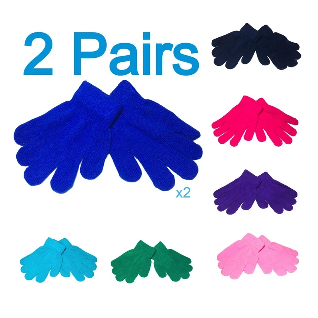 2 Pairs Kids Gloves Childrens Winter Warm Stretch Magic Boys Girls Unisex Gloves