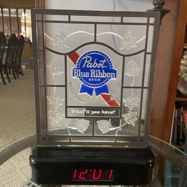Pabst Blue Ribbon Lighted Sign And Digital Clock.