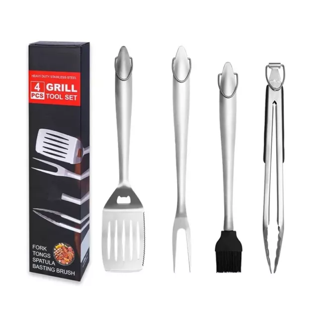 Robustes Edelstahl BBQ Grillwerkzeug Set 4-tlg. Kochutensilien für das Grillen