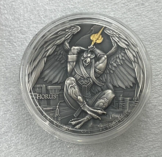 2020 Niue Gods of Anger Horus 2oz Ultra High Relief Antiqued Silver Coin 2