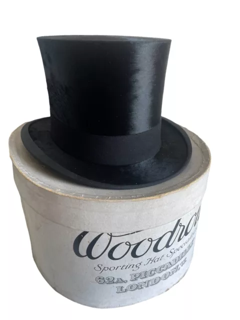 VINTAGE WOODROW OF Piccadilly Quality Black Silk Top Hat size 6 5/8- 6 ...