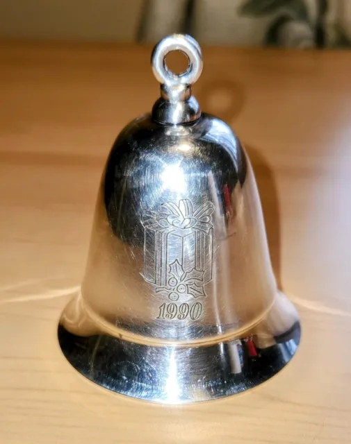 Vintage 1990 Kirk Stieff Engraved Annual Christmas Musical Bell Ornament Silver