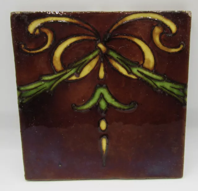 Vintage ceramic tile 6”x6” art nouveau vine/garland/wreath border design