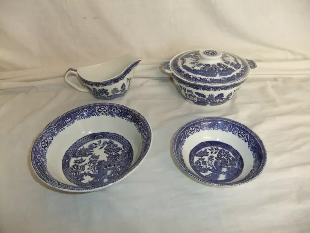 c4 Pottery Myott Staffordshire - Old Willow - vintage blue tableware - R4