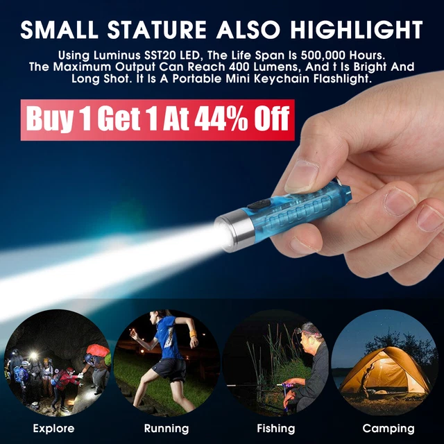 Mini LED Flashlight Torch KeyChain Keyring Work Light Portable Camping Outdoor