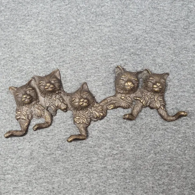 Cast Brass Cats Hangers 5 Hooks Racks Antique Bronze Style