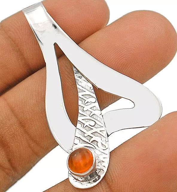 Natural Orange Carnelian 925 Solid Sterling Silver Pendant, JH8-9