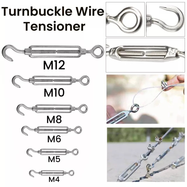 Turnbuckle Wire Tendeur Corde Filtre Acier Inoxydable Crochet Eye Câble Tension