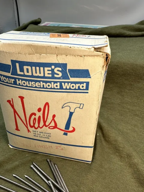 Vintage box of nails - Lowe's Your Household Word.  Open box.  6D Finishing 2in. 4