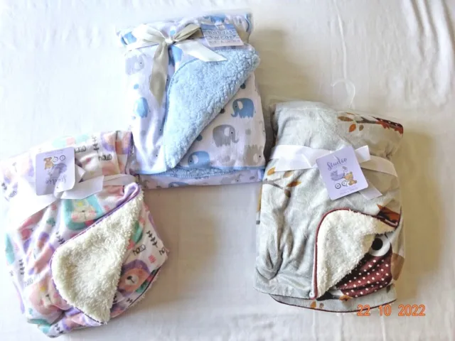 Baby Girl Boy Pram Crib Moses Basket Soft Blanket Mink Sherpa Lining 75 x 100 cm