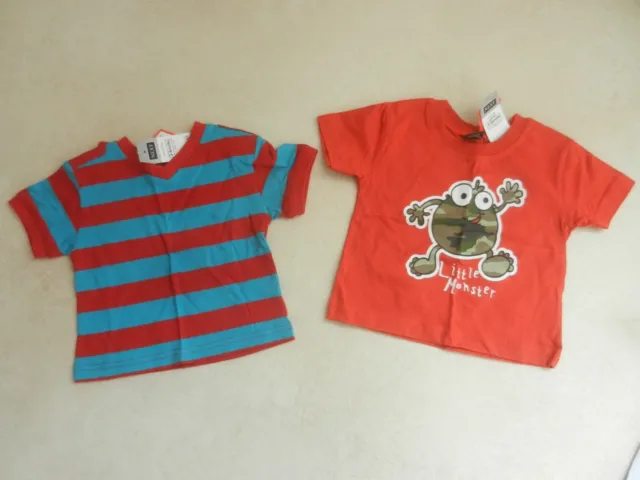 Set 2 magliette Next Baby Boys nuova con etichette 3-6 mesi rosso blu a righe Little Monster
