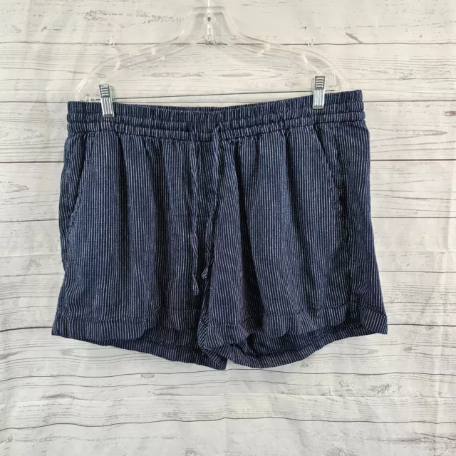 Old Navy Womens Shorts Sz Large Blue Stripe Linen Blend