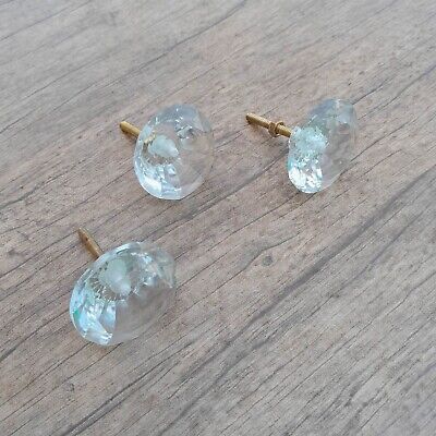 3pcs vintage diamond clear depression cut glass door drawer knob handle pull