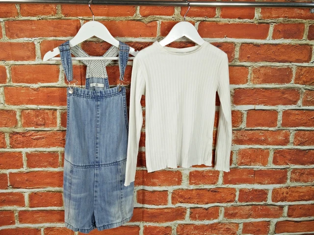 Girls Bundle Age 9-10 Years Zara M&S Denim Short Dungarees Ribbed Top Kids 140Cm