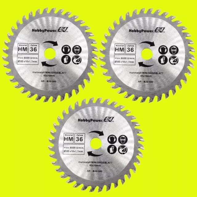 Mini Scie Circulaire 3x Hm Lame de 36 Dents Bois 85x10mm pour Handycut Worx /