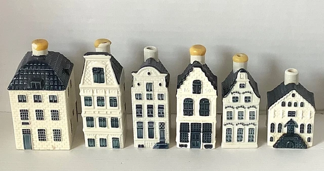 Lot Of 6 KLM Delft Blue BOLS Houses #4, #15, #17, #55, #60, #61 All Empty