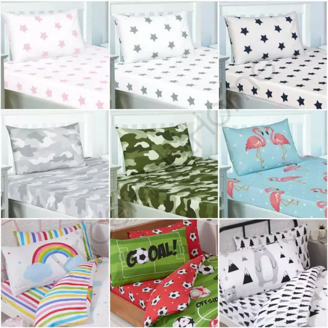 Fitted Sheet + Pillowcase Set - Junior Single Double - Stars Camo Dots Football