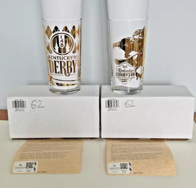 2022 + 2023 Gold Kentucky Derby Glasses Each Are 62!! Boxes + Coa's