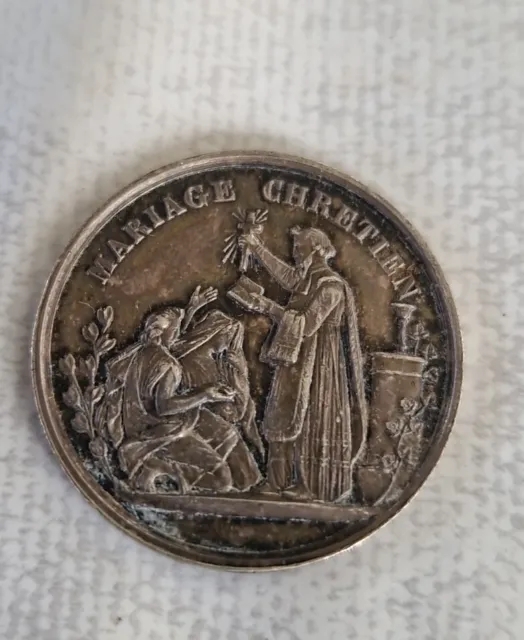 Médaille De Mariage Argent Massif 1866