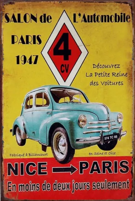 Plaque Métal Acier Déco 30 X 20 Voiture Renault 4 CV