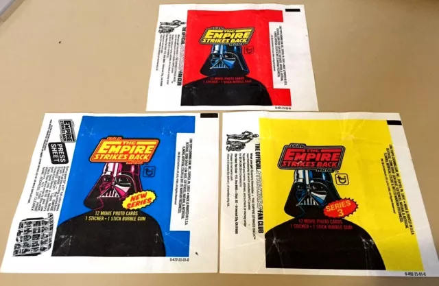 Star Wars Empire (ESB S1,2,3) - 3x Wax Pack Card Wrapper SET - 1980 NO TEARS !