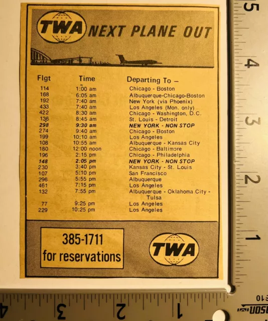 Las Vegas Nevada 1969 Advertising Clipping TWA Airline Flight Schedule 2