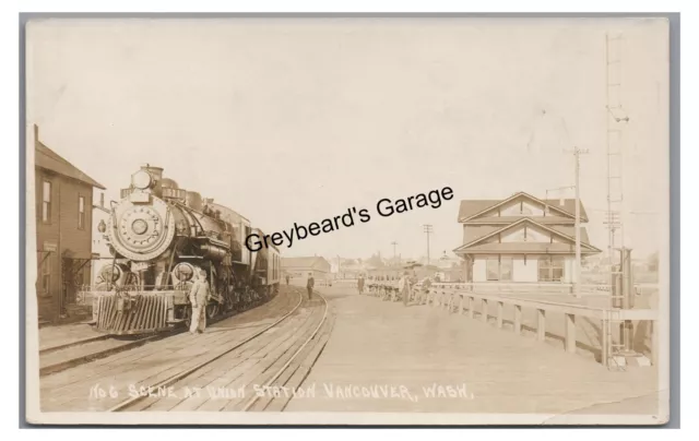 RPPC Railroad Train Union Station Depot VANCOUVER WA Vintage Real Photo Postcard
