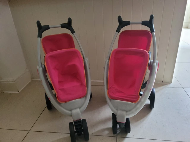 2 SMOBY QUINNY Double Twin Dolls Pushchairs Stroller Toy PramsPink