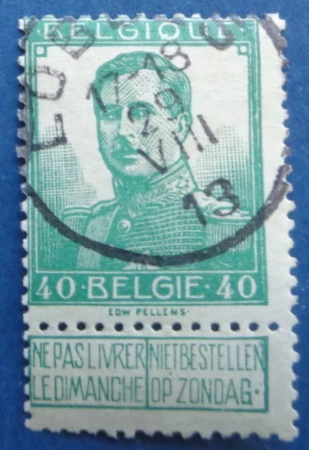 Belgique oblitéré, n°114, 40c vert, Albert 1er, 1912-1913