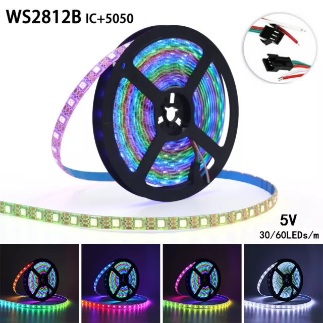 WS2812B 5050 LED Lights RGB Full Color IC Addressable Pixels Strip Tape 1-5M 5V