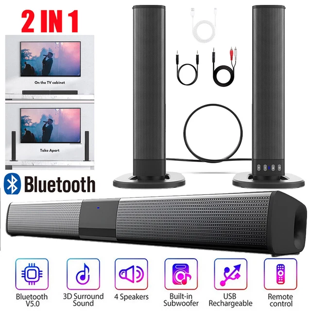 WIRELESS SURROUND SOUND Bar 4 Speaker System BT Subwoofer TV Home
