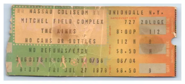 La Kinks Concierto Ticket Stub Julio 27 1979 Uniondale New York