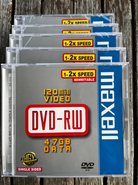 5er Pack MAXELL DVD-RW Rewritable 1x2x 4.7 GB 120min - Jewel Case - OVP - NEU