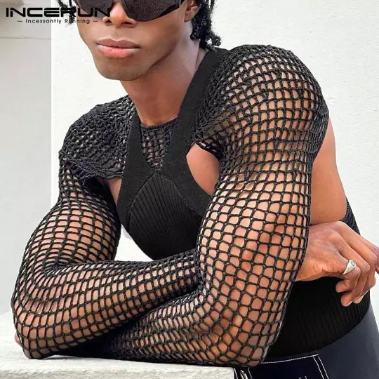 Long Mesh Shirt in Schwarz von Incerun für Gay Fashion Gaywear Gays Festival