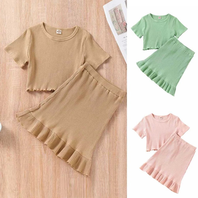 Toddler Kids Baby Girls Outfits Short Sleeve Ruffle Princess Dress Clothes Set