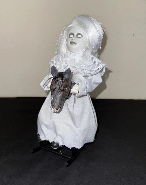 CREEPY EVIL ANIMATED Doll on Scary Rocking Horse Haunted Halloween
