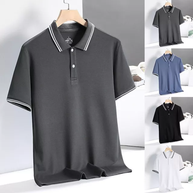 Brand New Tops T-shirt Men Polyester Shirt Summer Tee Black White Blue