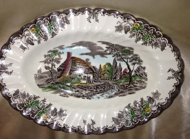 Myott Franciscan The Brook Under Plate Relish Dish 9" House & Trees Brown Border