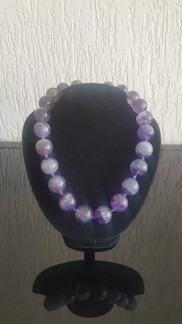 REAL Natural Stone Handmade Amethyst Medium Bead Necklace