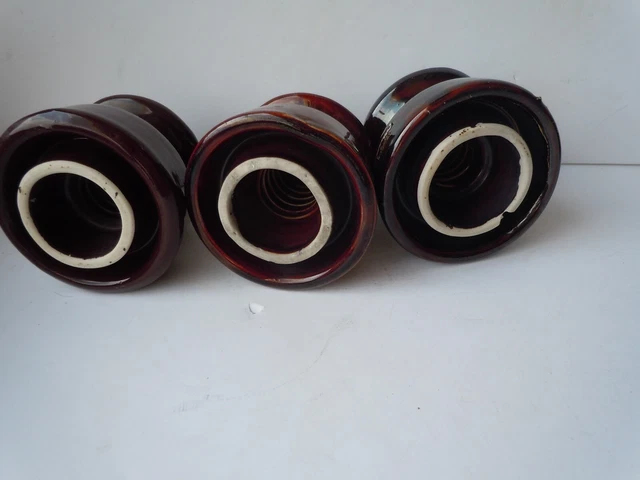 3 Vintage Brown Ceramic Porcelain Insulators - Victor, Locke & Pinco 5