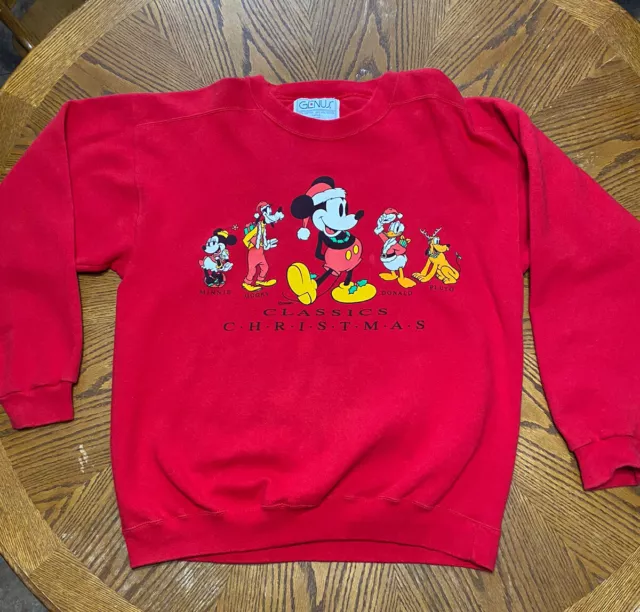 VINTAGE USA DISNEY Mickey Mouse Christmas Classics Red Crewneck