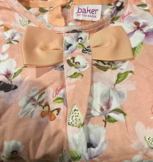 Girls Ted Baker Bow Floral T-Shirt Dress Size 9-12 Months - Rrp £24 - 2