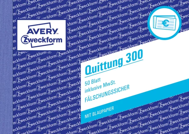 Avery Zweckform 300, Receipt Inclusive of VAT, DIN A6, fälschungssicher, 50 Shee