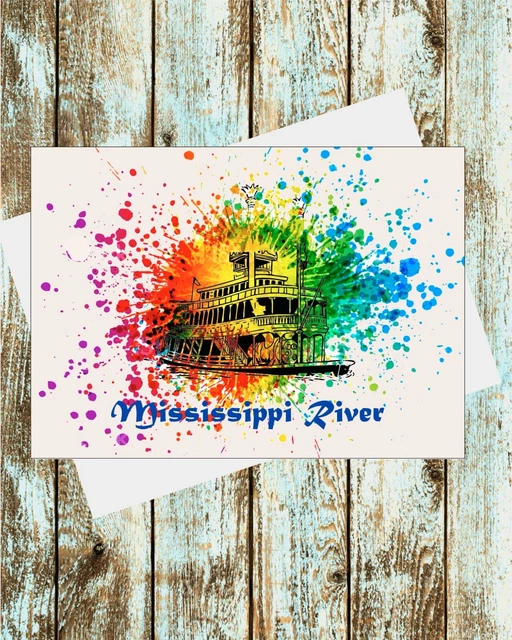 Set Of 6 Greeting Cards 5x7 Mississippi River Boat Watercolor art
