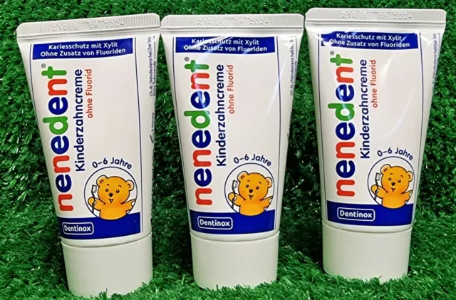 (6,60€/100ml) 3x NENEDENT Kinderzahncreme OHNE Fluorid Kinder Zahnpasta (3x50ml)