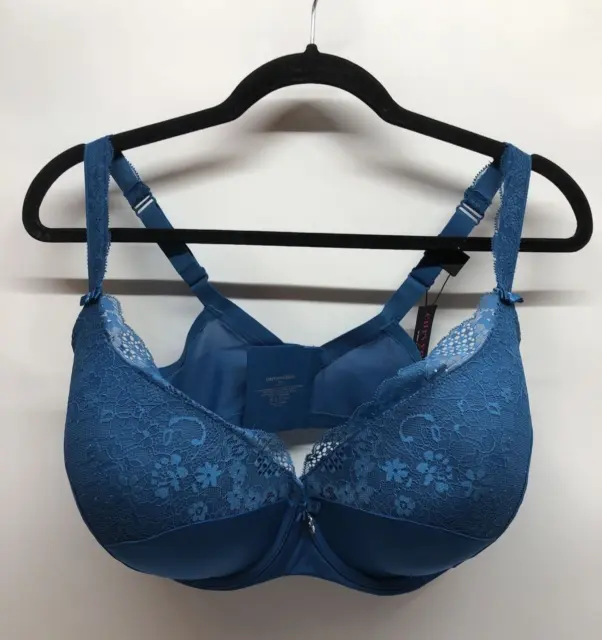 Curvy Couture Sheer Mesh Plunge T-Shirt Bra in Blue Sapphire