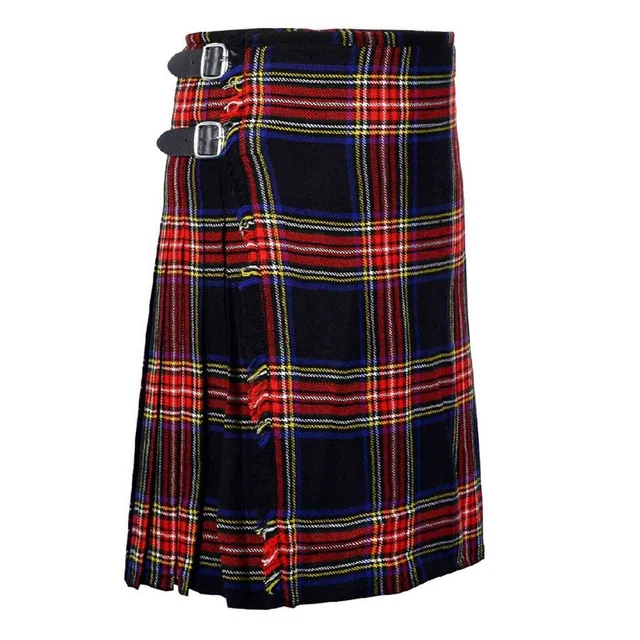 Black Stewart  8 Yard Tartan Kilt for Men - Custom Made - 16 Oz tartan kilt